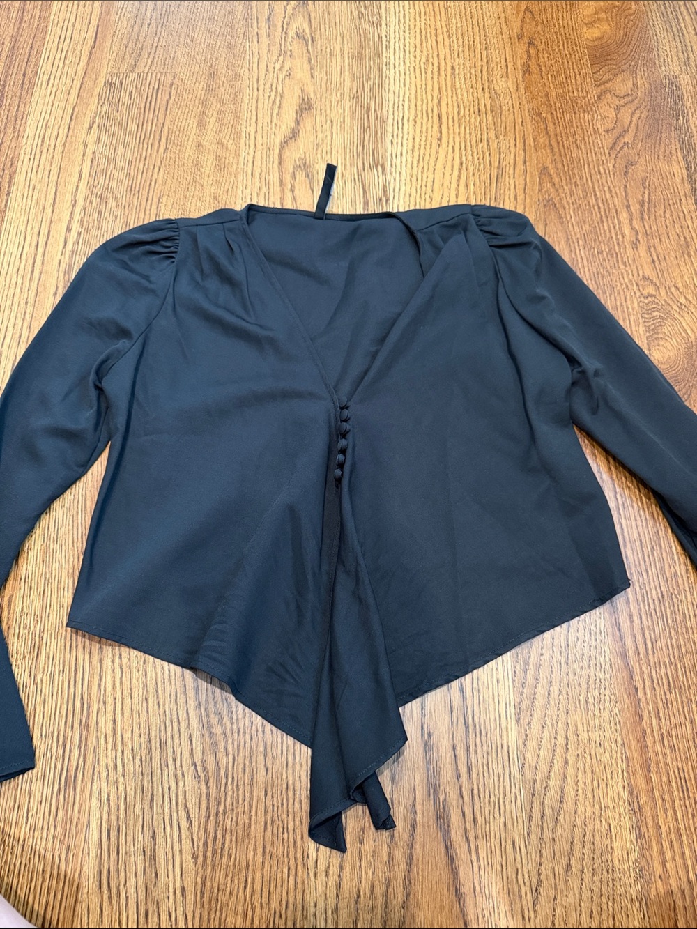 Black V-Neck Long-Sleeve Women’s Top with Front tie